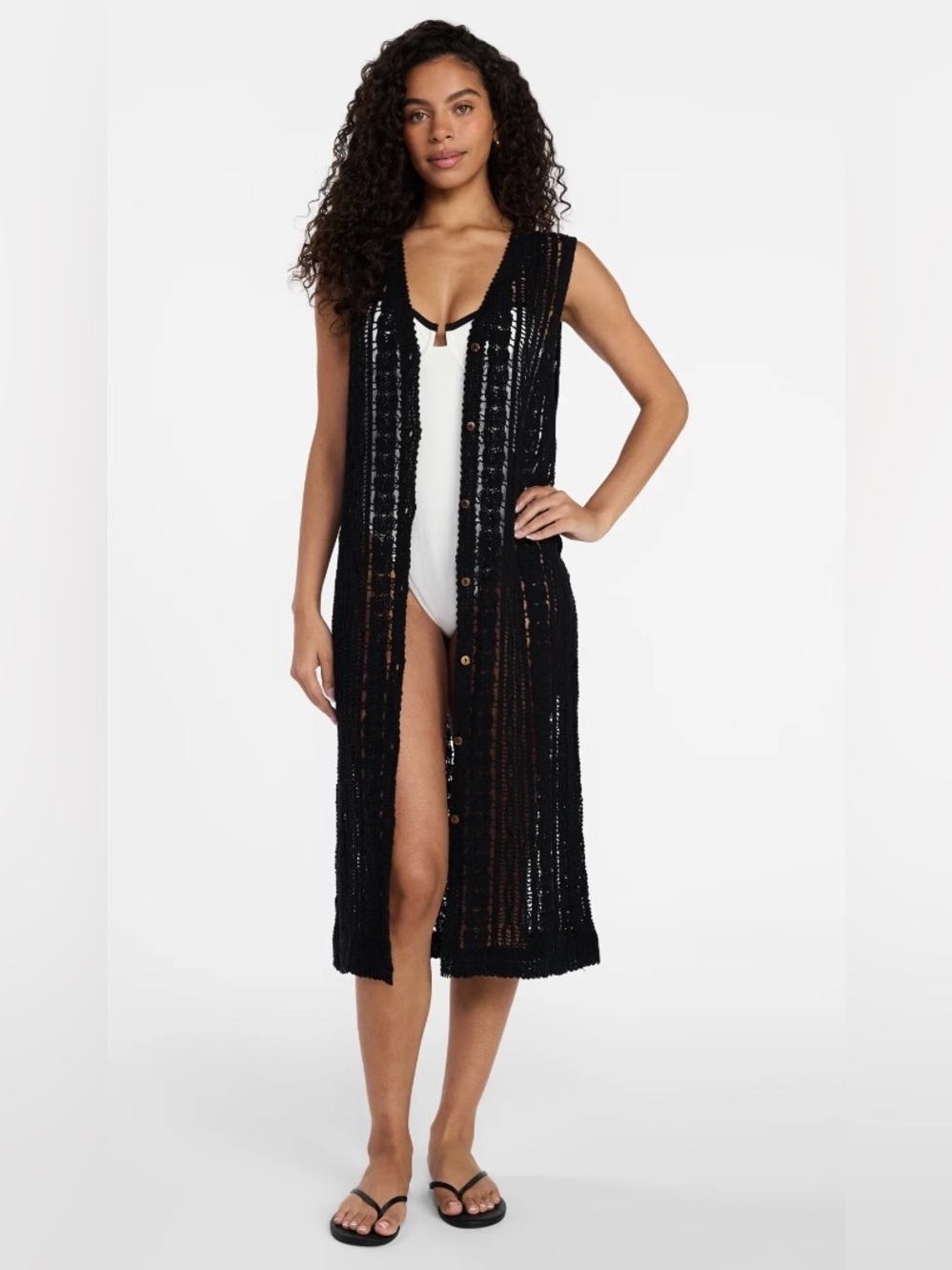 NWT Time and Tru Black Crochet Long Button-Front